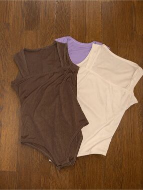Women's Square Neck Bodysuit - Brown, Cream, Lavender Sz XL